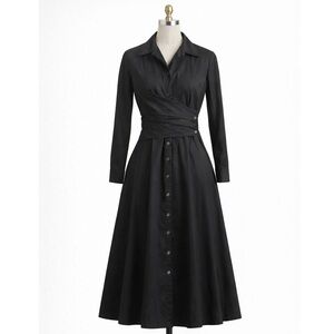 Tory Burch Black Cotton Poplin Waist Drape Shirt Dress 8